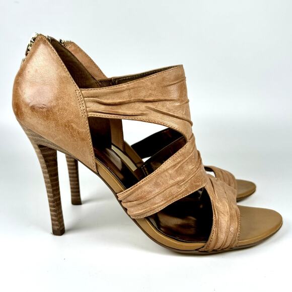 GUESS Women’s Strappy High Heel Sandals Tan Leather Open Toe Pumps Size 7.5 - Picture 2 of 10